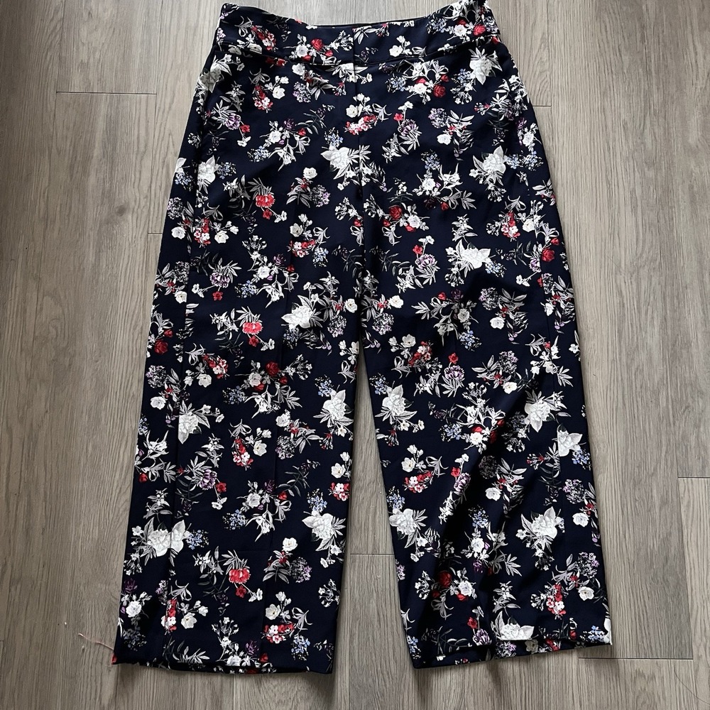 Lane Bryant The Allie Floral Dress Pants Women's Sz 18 Stretch Navy No Gap Waist